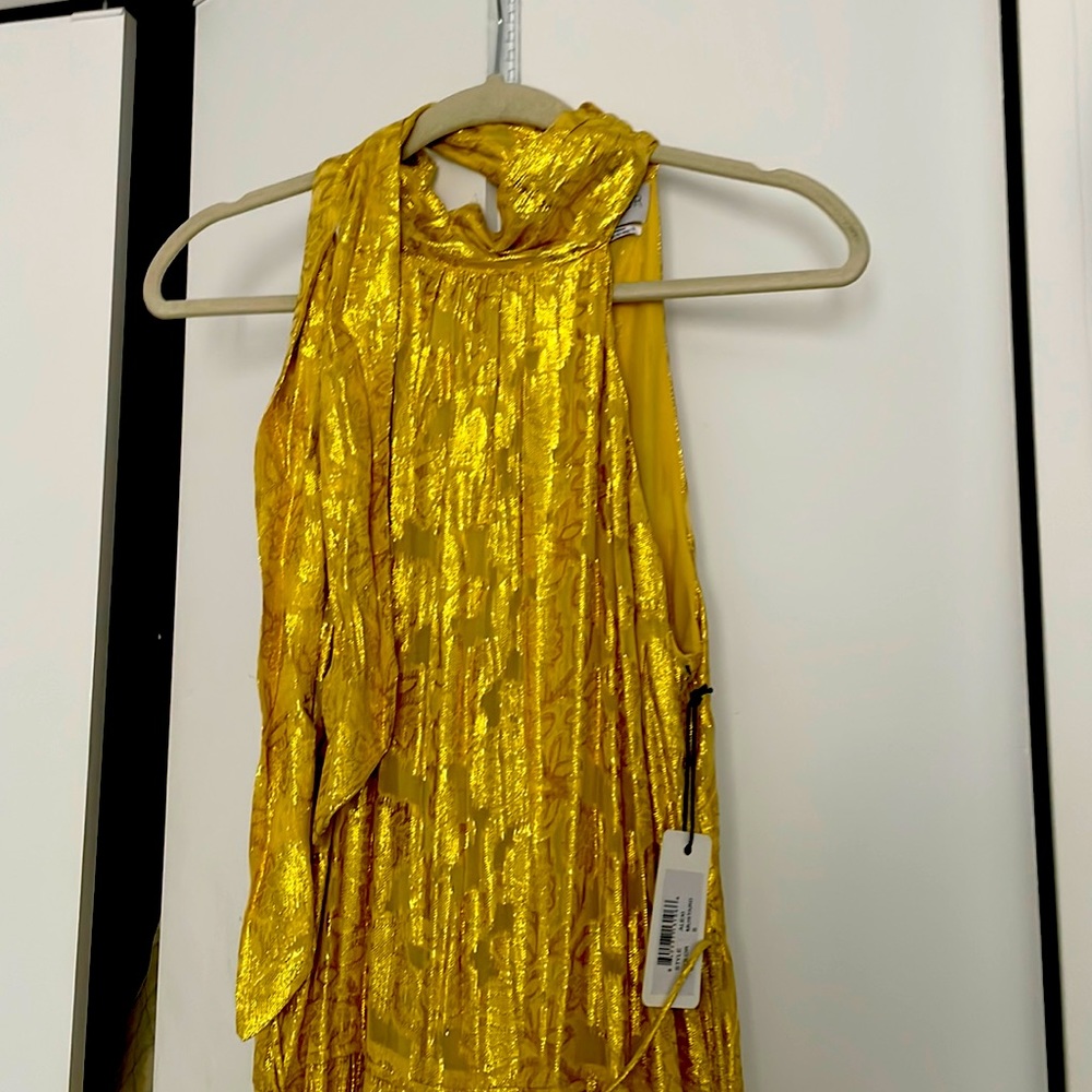 NWT gold saylor dress halter tie neck